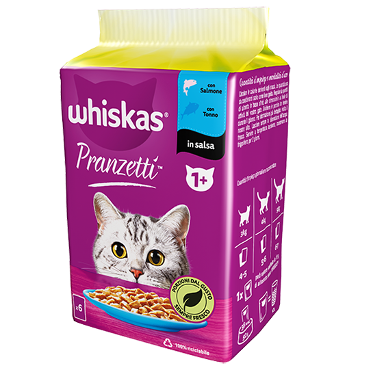 Whiskas Pranzetti con Salmone e Tonno in Salsa 1+ 6x50g Whiskas Pranzetti con Salmone e Tonno in Salsa 1+ 6x50g